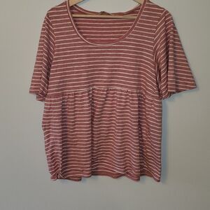 Suzanne Betro Pink and White Ribbed Relaxed Tee